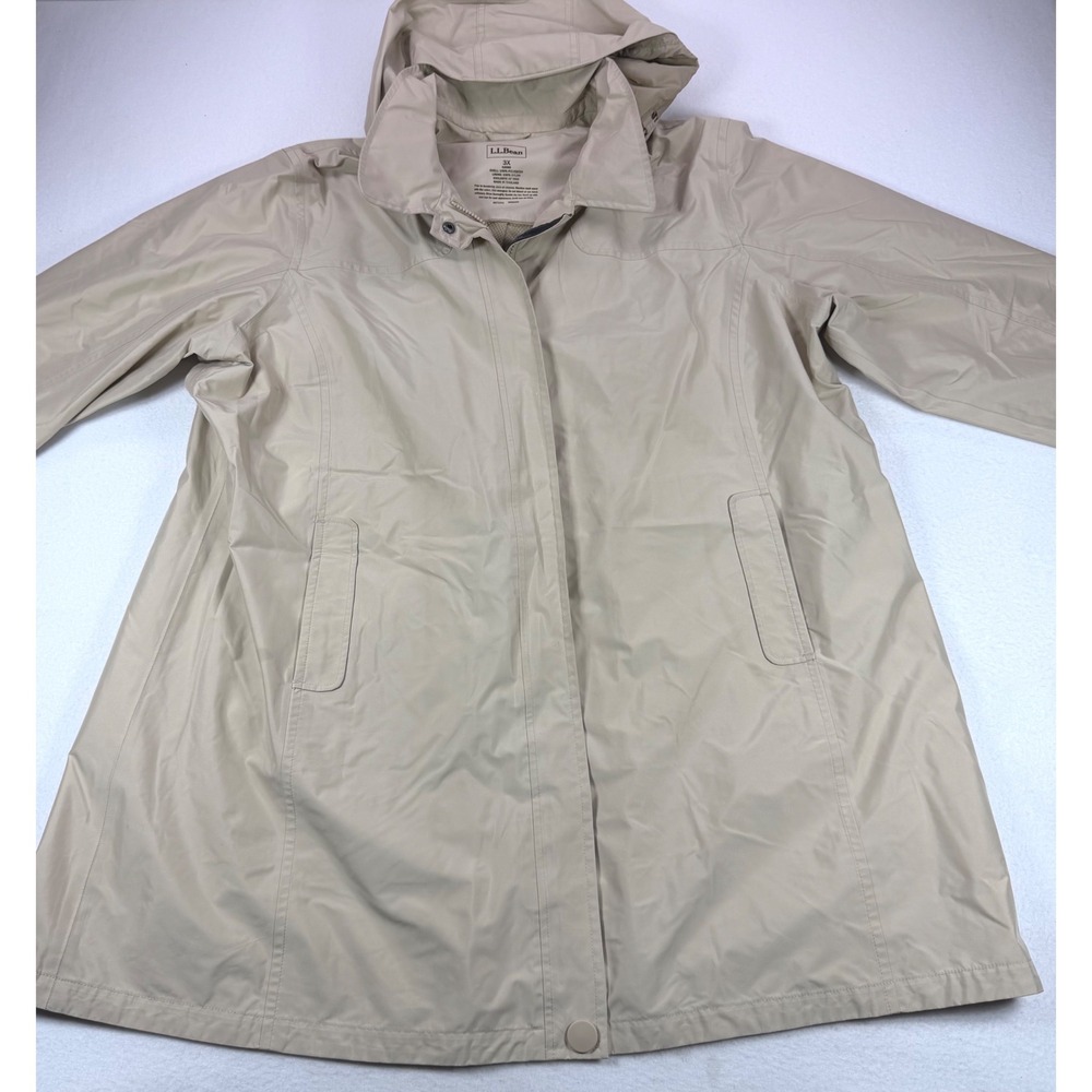 LL Bean H2OFF Rain Jacket Womens 3X Tan Beige Hooded Trench Coat 0JNM6